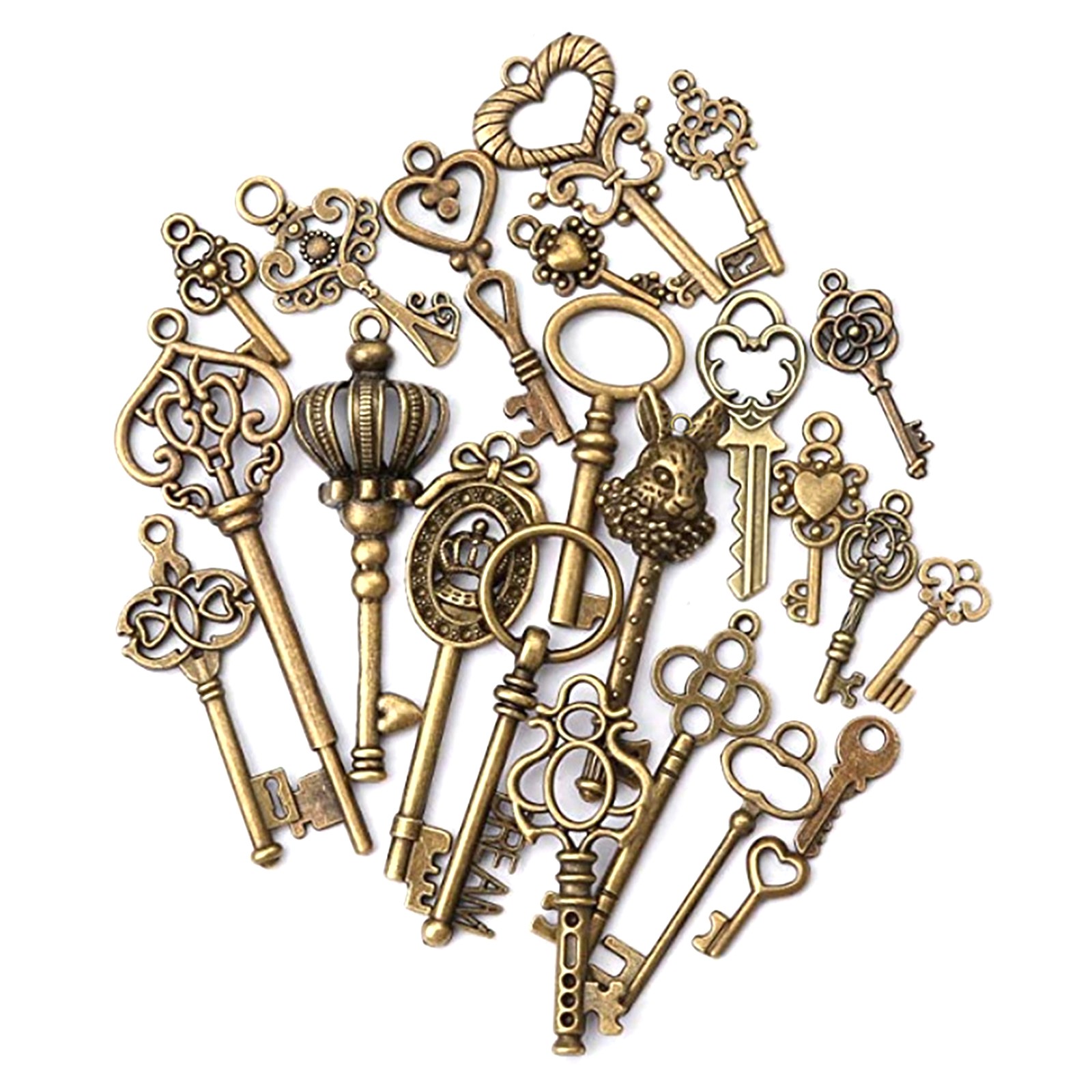 46PCS Old Vintage Antique Skeleton Keys DIY Necklace Pendant Bronze Crafts