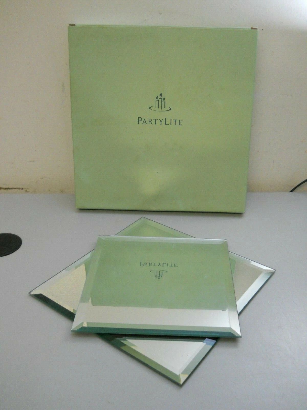 PartyLite  Square Beveled Edge Mirror Candle Coasters - Set of 2 (P7035)