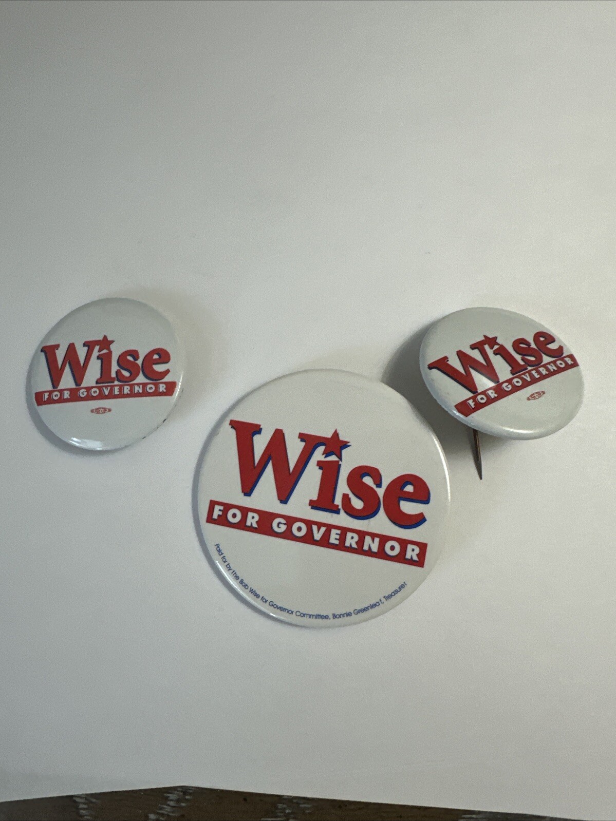 3 Bob Wise for governor buttons