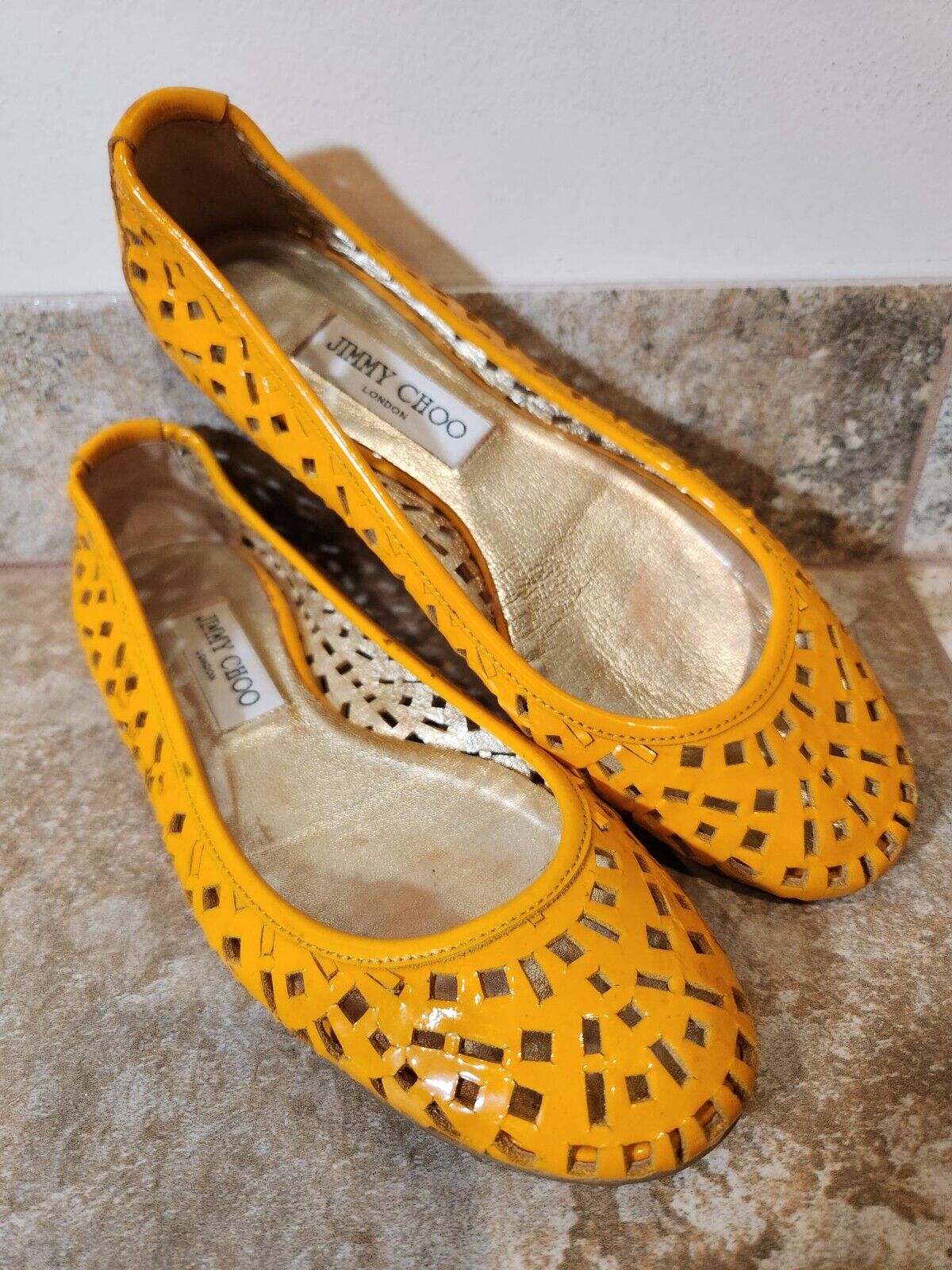 Jimmy Choo | Gold Yellow Patent Leather Loafers Women\'s Size 37.5 | CUTE ✨️💖
