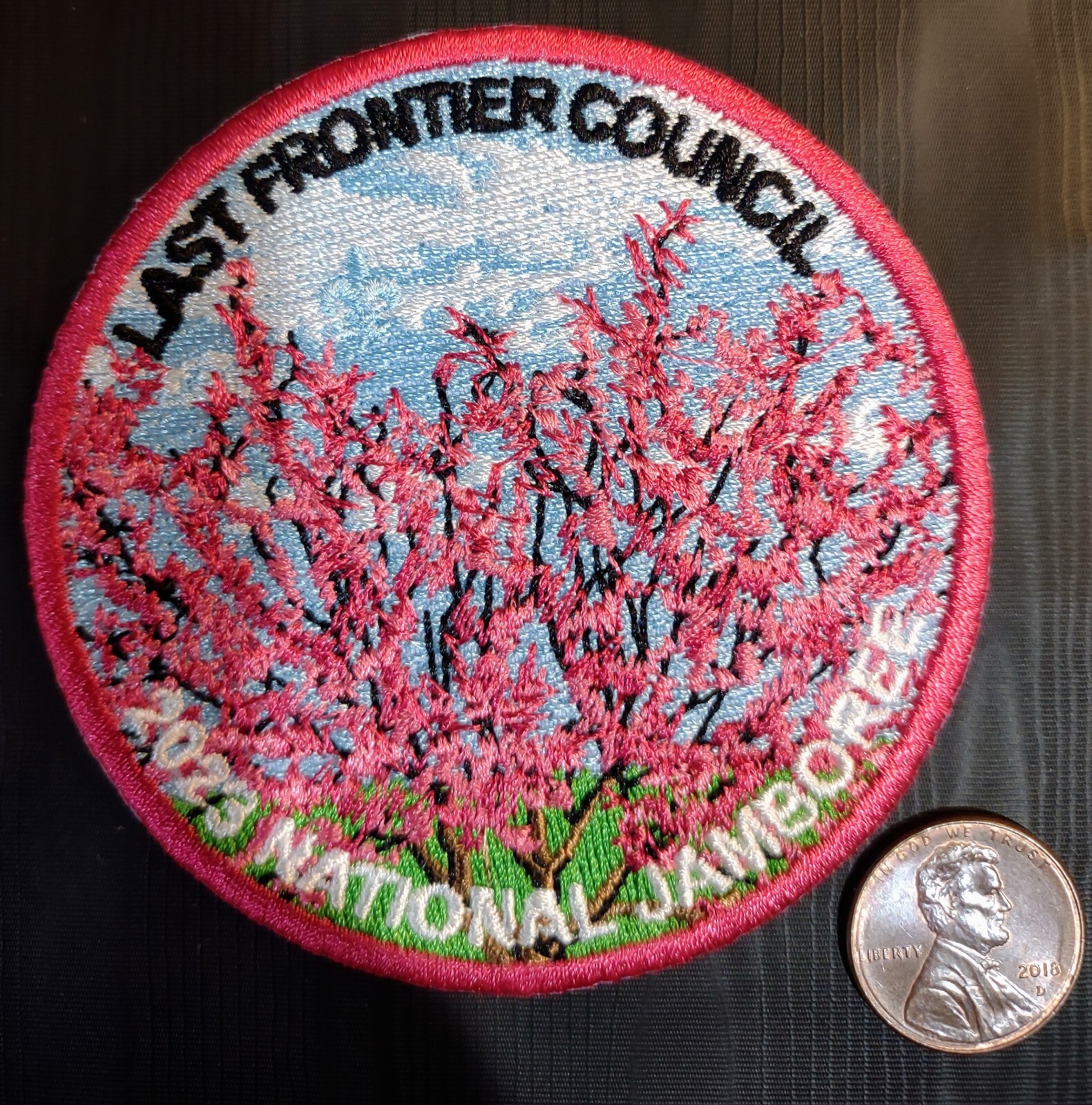 BSA LAST FRONTIER OA MA-NU 133 2023 JAMBOREE REDBUD TREE PINK HAT PATCH 175 MADE