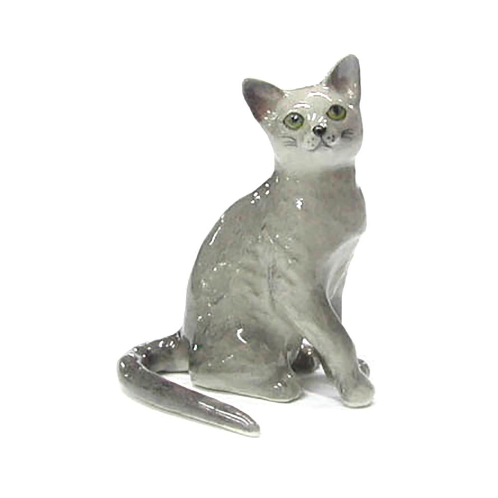 Northern Rose Russian Blue Cat - Home Decor - Miniature Porcelain Figurine