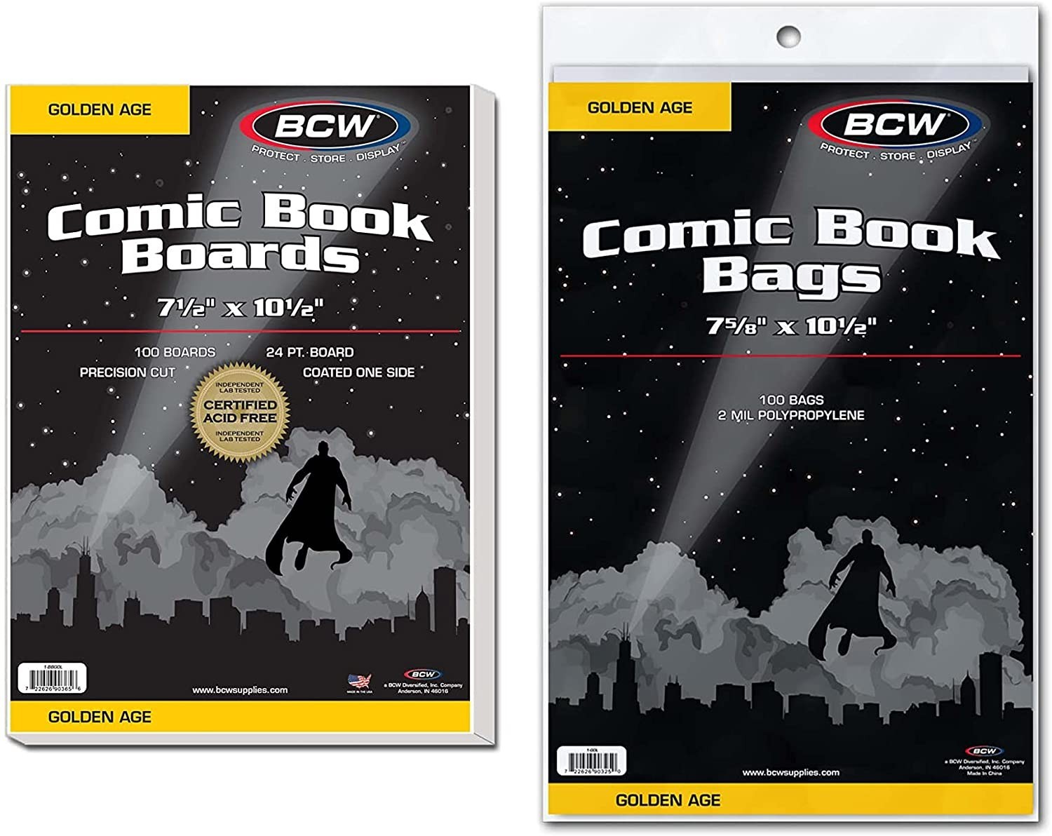 100 BCW Golden Age Acid Free 2-Mil Polypropylene Comic Bags & Backing Boards SET