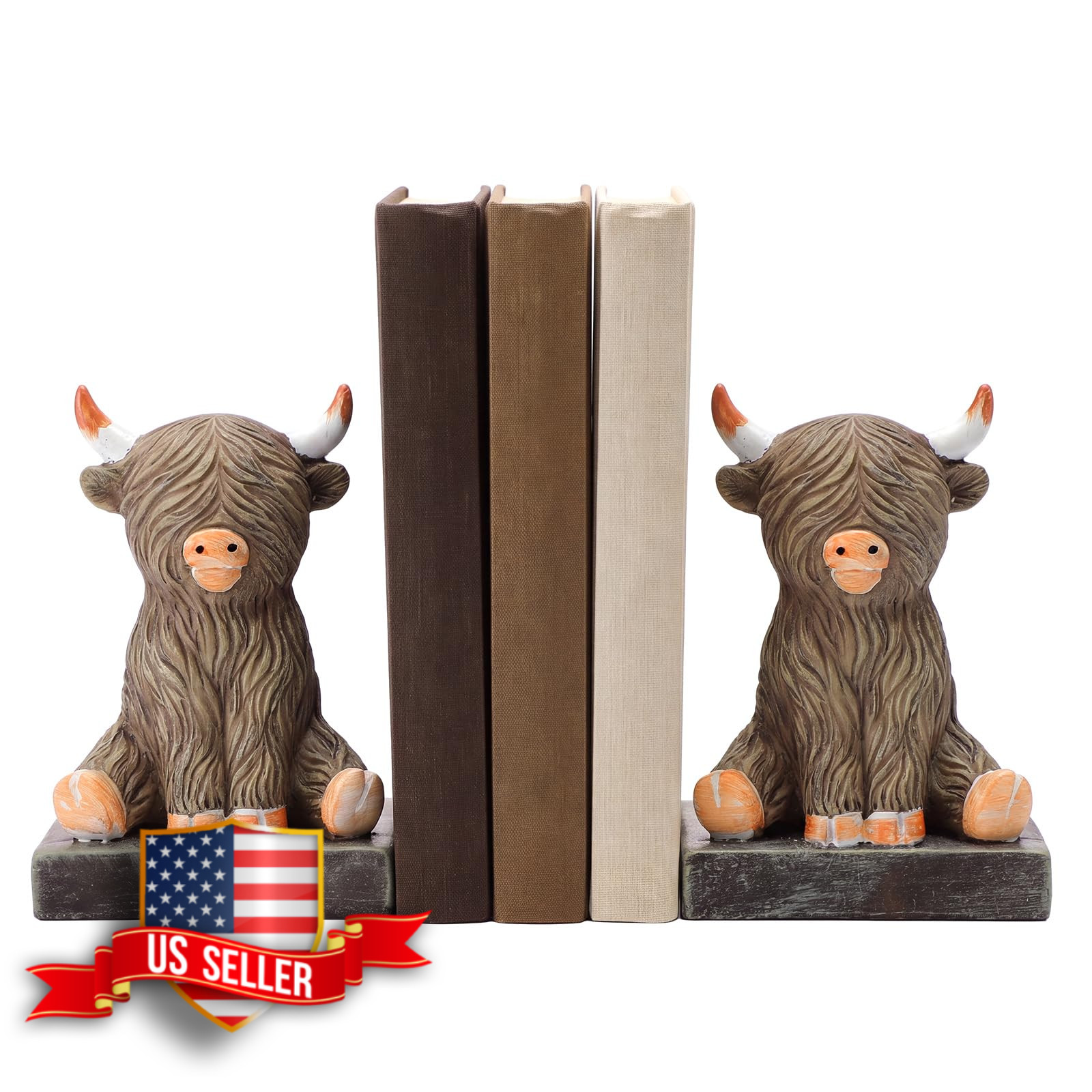 Vintage Highland Cow Decorative Bookends 2 Pcs