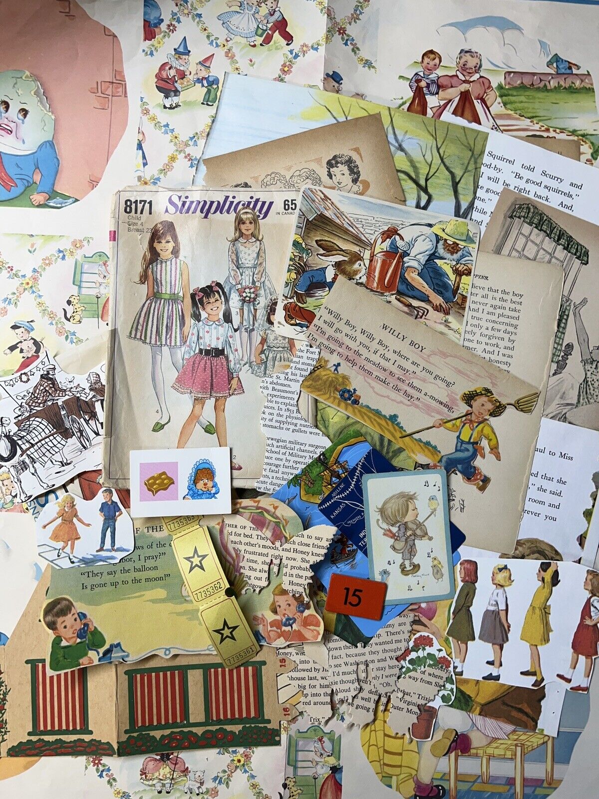 Vintage Childrens Ephemera Book Paper Junk Journal Collage Lot 100 Pieces