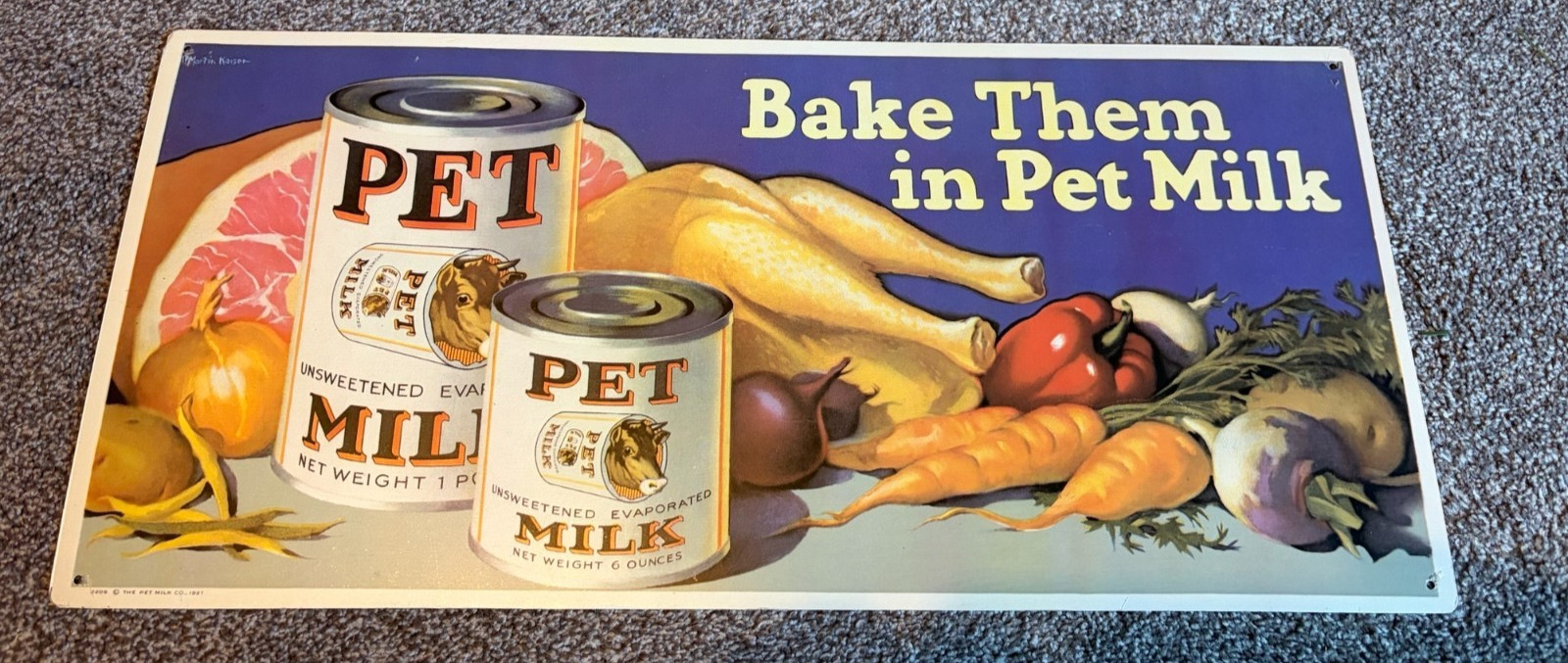 Vintage 1927 Bake Them In Pet Milk Advertising Metal Sign 19.5\