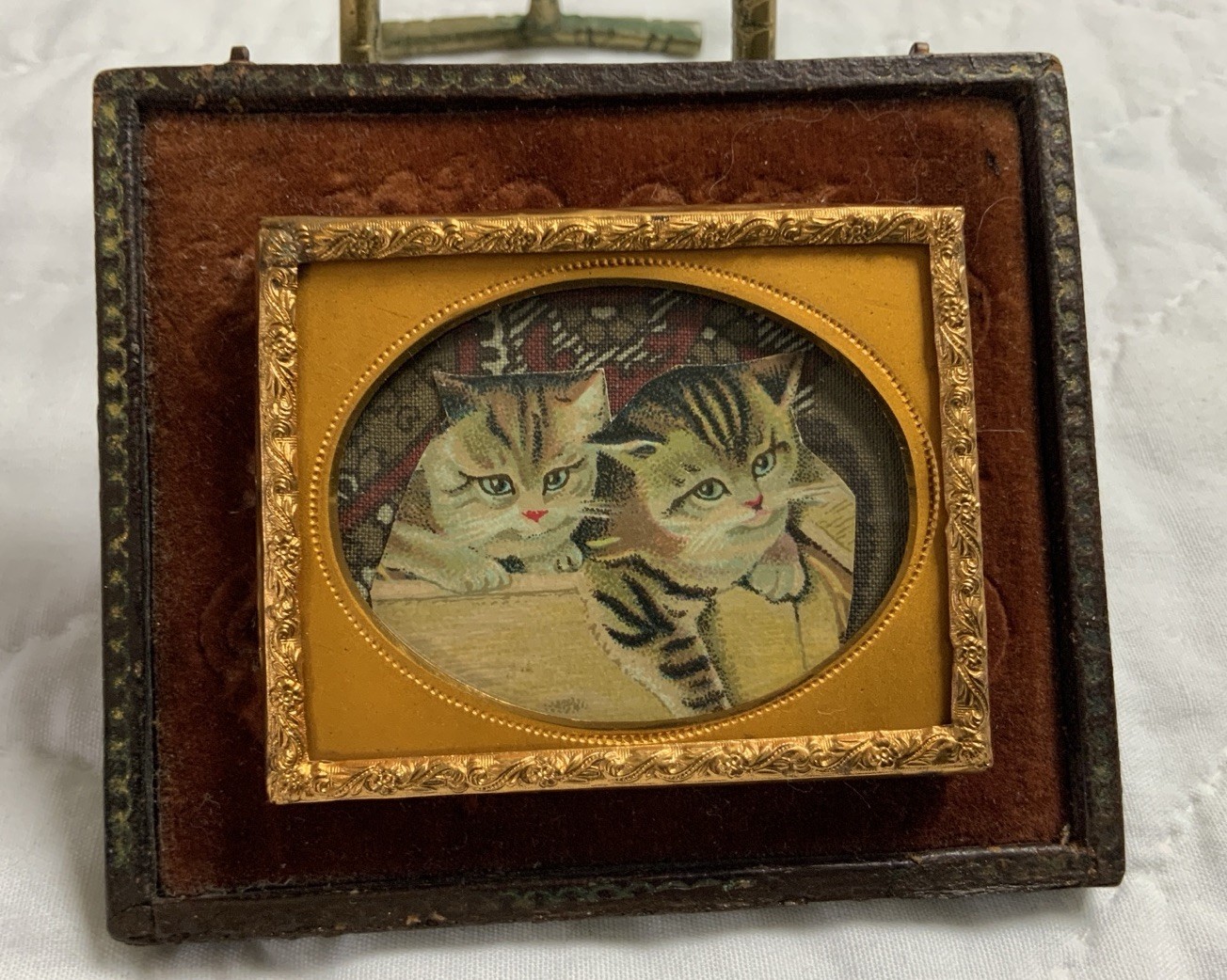 Vintage Antique Victorian Trade Card Ephemera Framed, Union Case, Kitty Cats