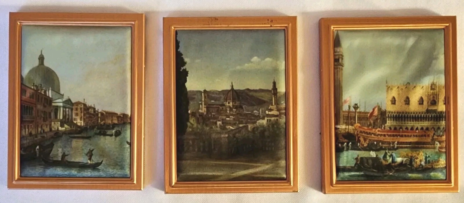 Vtg 3 Mini Copper Frame Art Prints Canvas Venice Italy Florence Italy 3\