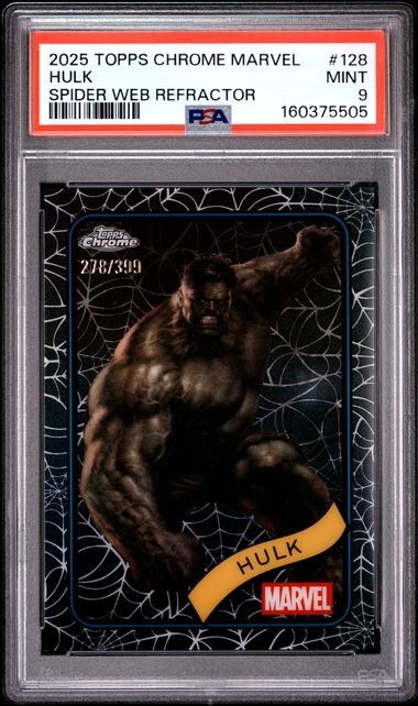 2025 Topps Chrome Marvel #128 Hulk : Spider Web Refractor : 278/399 : PSA 9