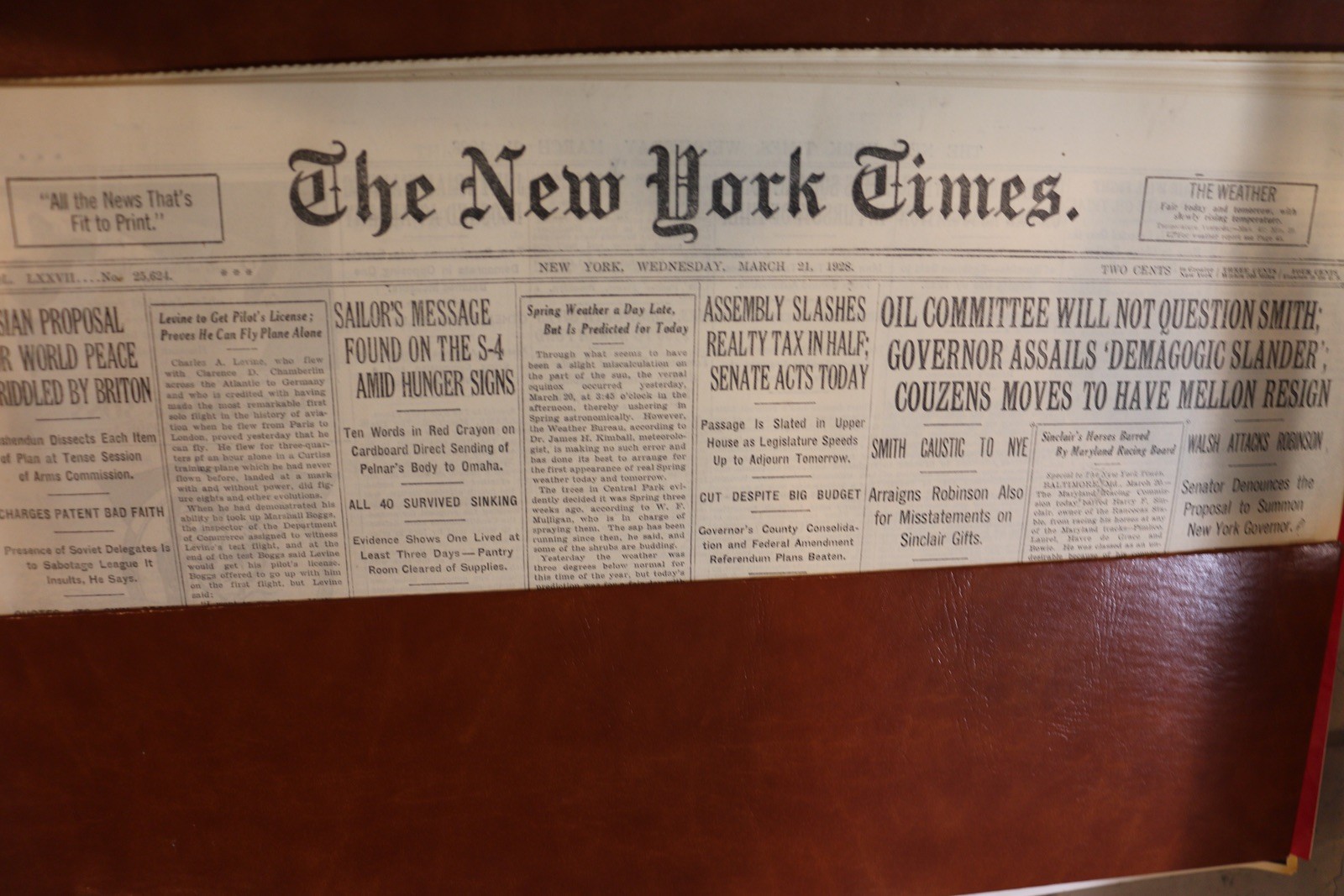 NEWSPAPER 1928 New York Times Babe Ruth Charles Lindbergh with COA March 21