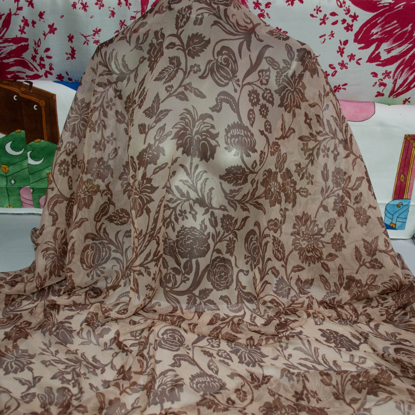 VALENTINO authentic mulberry silk crepe chiffon fabric Floral  Made in Italy