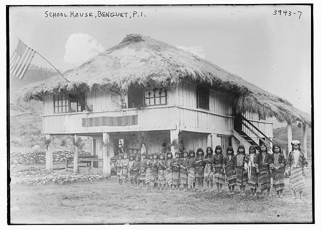 Photo:Benguet Philippines 1900s School House Igorot Children Thatched Roof