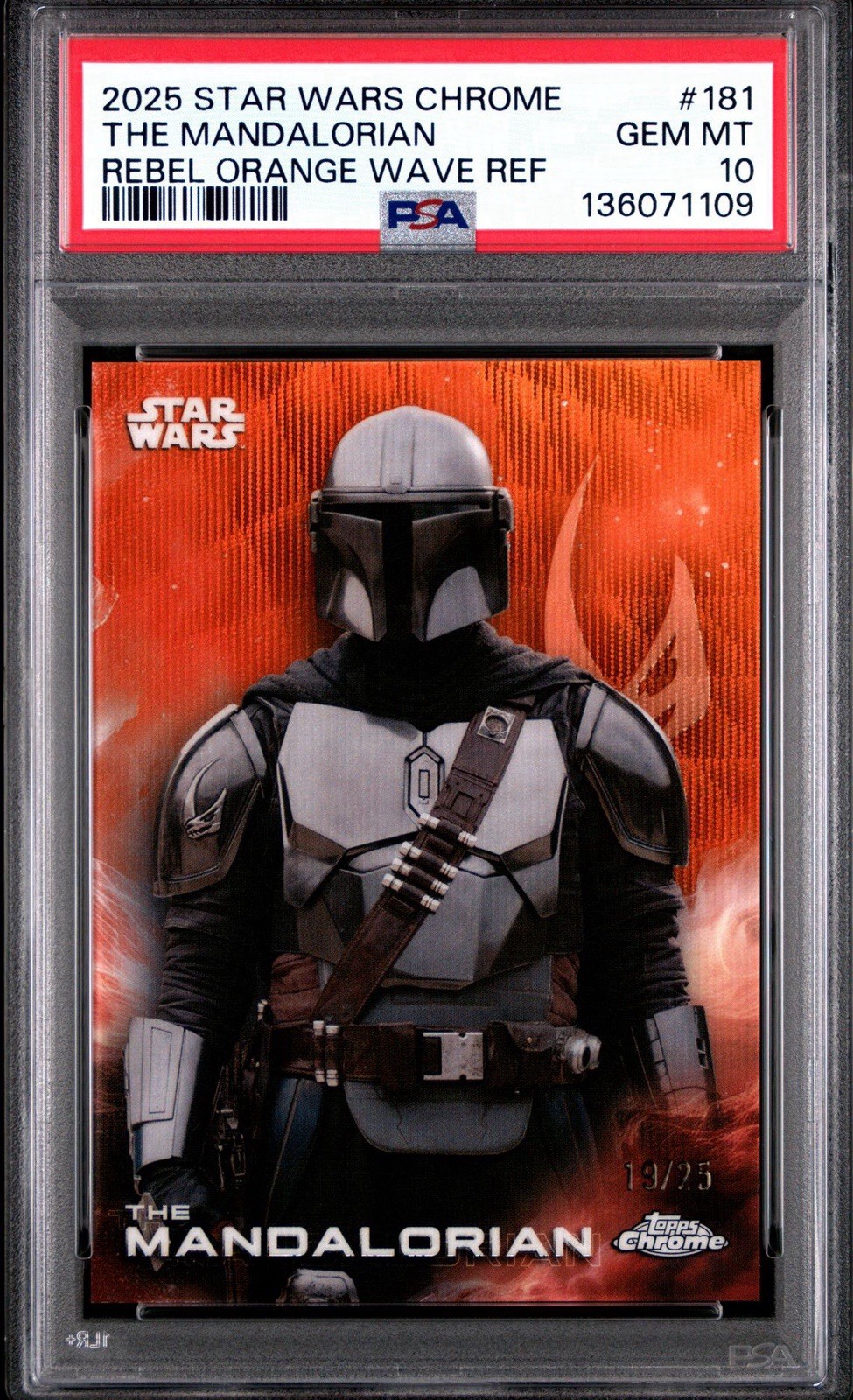 2025 Topps Chrome Star Wars Mandalorian Orange Wave /25 PSA 10 GEM MINT POP 2