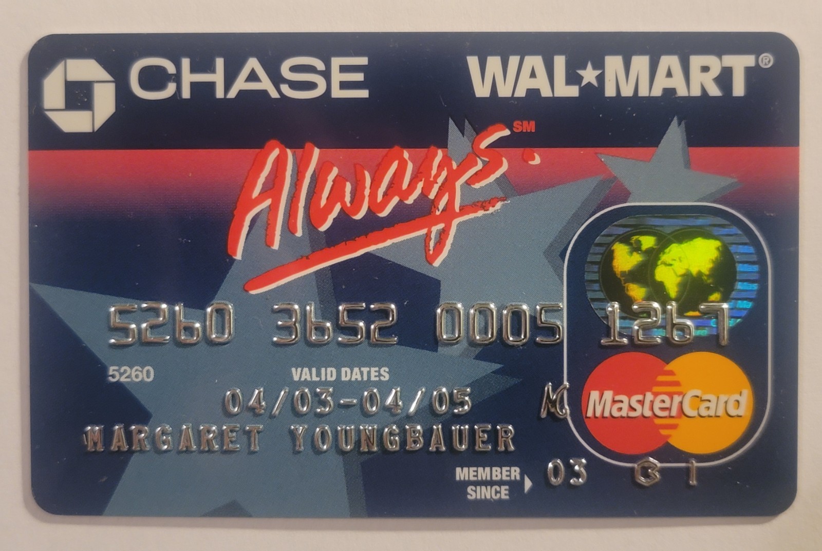 Vintage Chase Walmart MasterCard Credit Charge Card Expired 2005