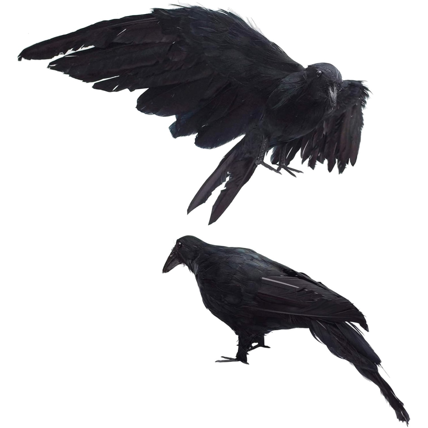 Handmade Lifesize Crows in Glossy Black - 2 Pack for Haunted Halloween Scenes