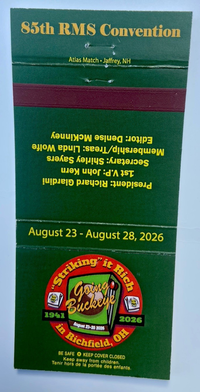 MATCHBOOK COVER 85th RMS CONVENTION MATCH COLLECTORS Aug ‘26 Richfield OH Mint