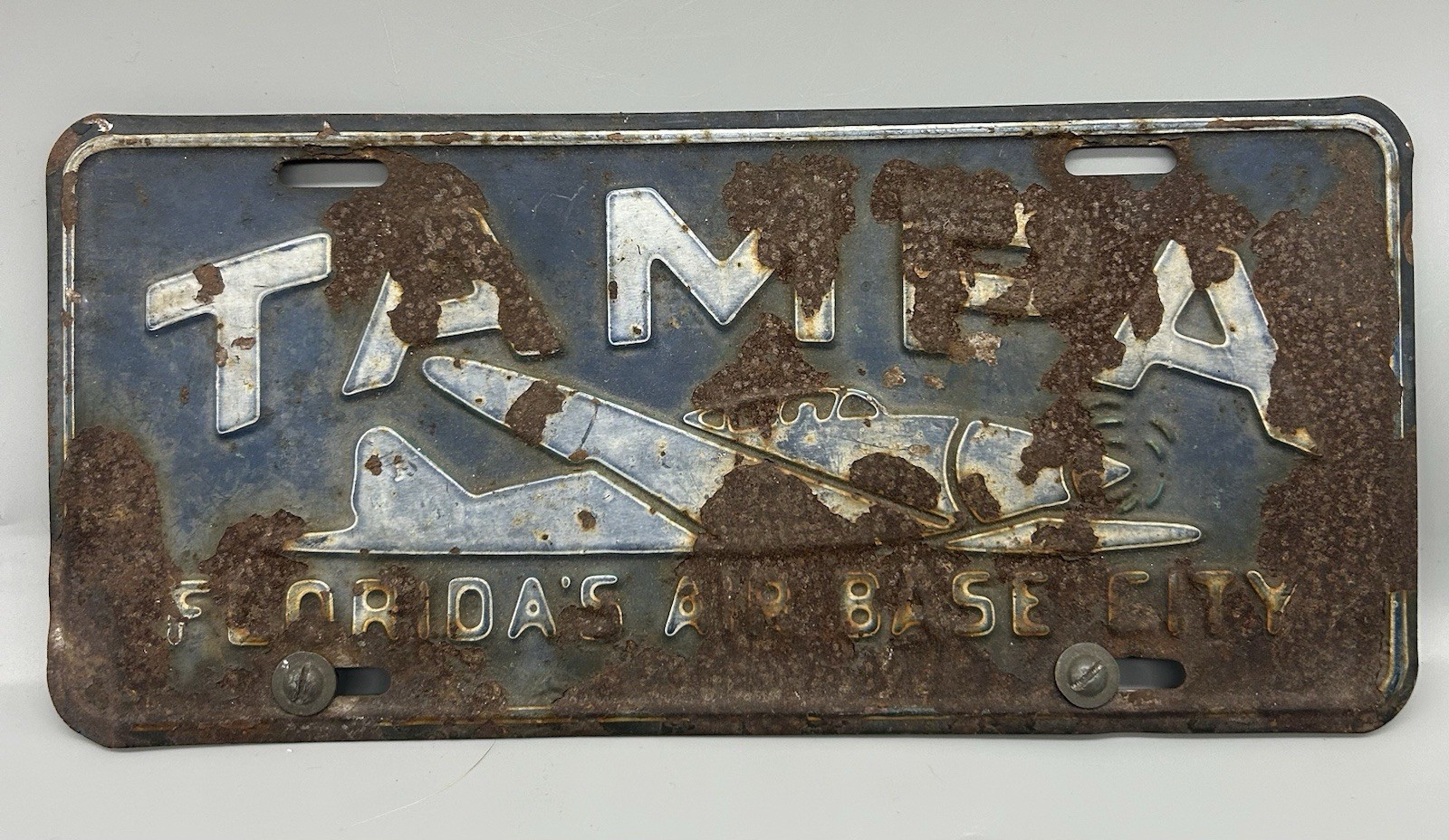 Vintage TAMPA FLORIDA’S AIR BASE CITY Booster License Plate WWII MacDill Field
