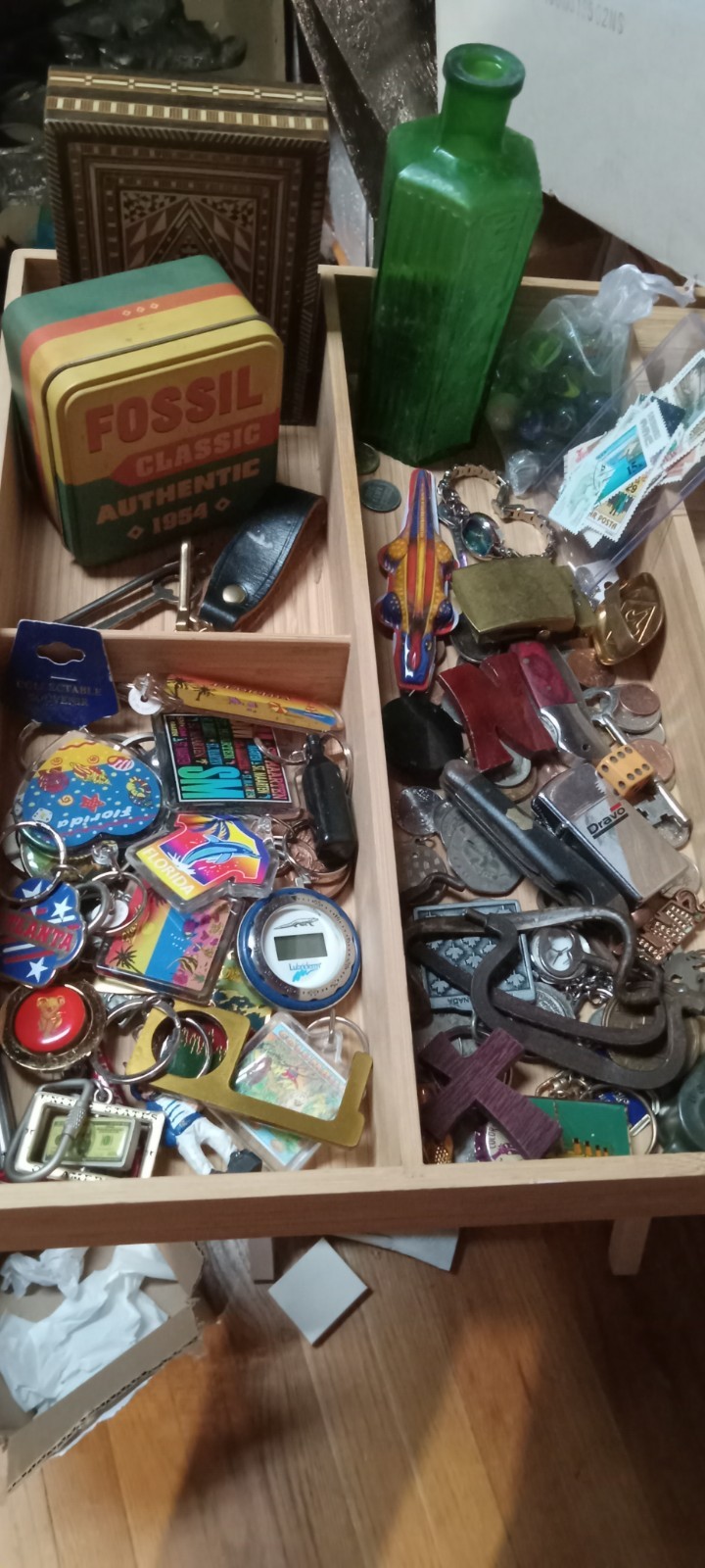 Junk Drawer Lot (925 Sterling Silver 40 grams poison bottle 24 keychains +coins