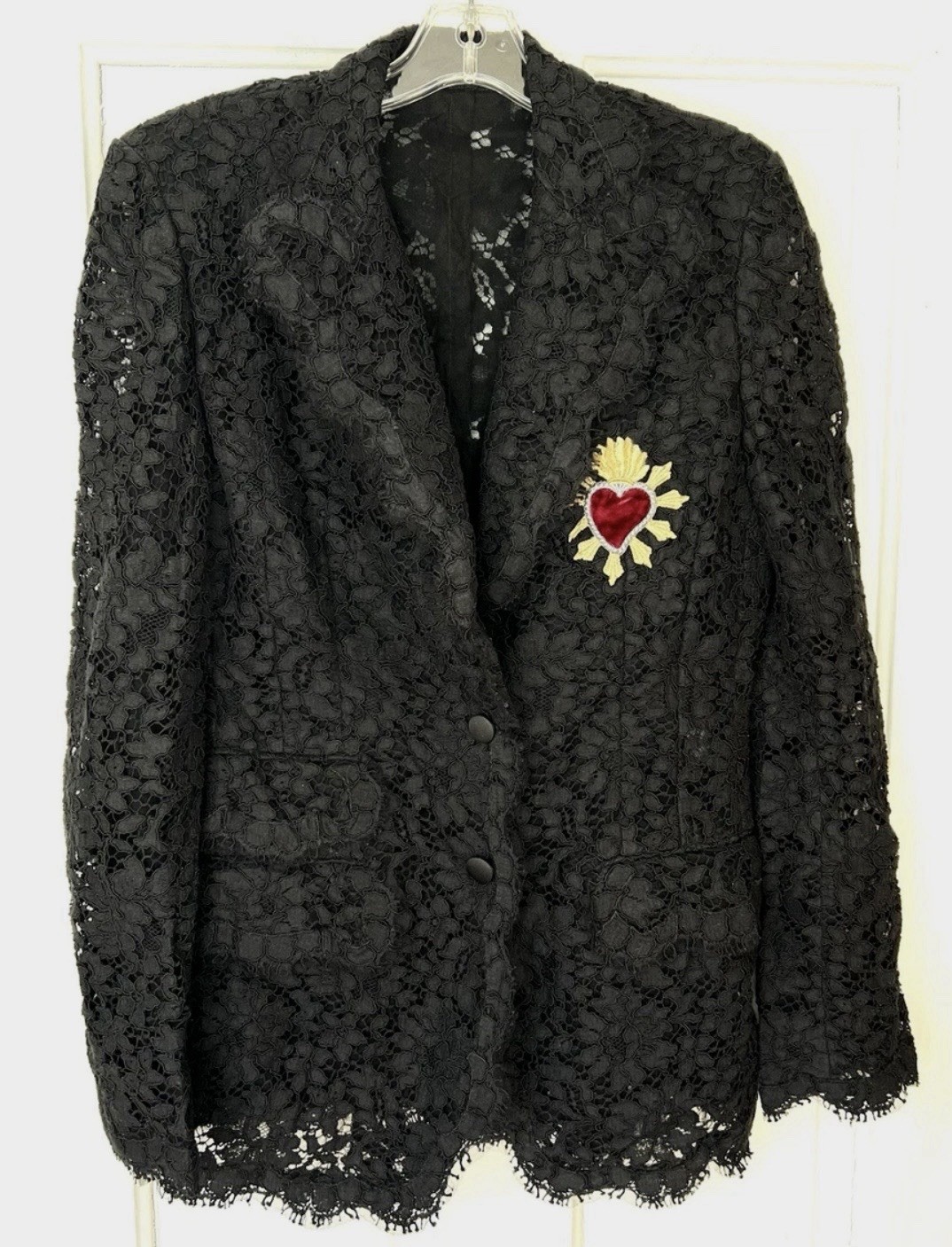 Dolce & Gabbana Guipure Black Lace Sacred Heart Blazer Floral Runway 46