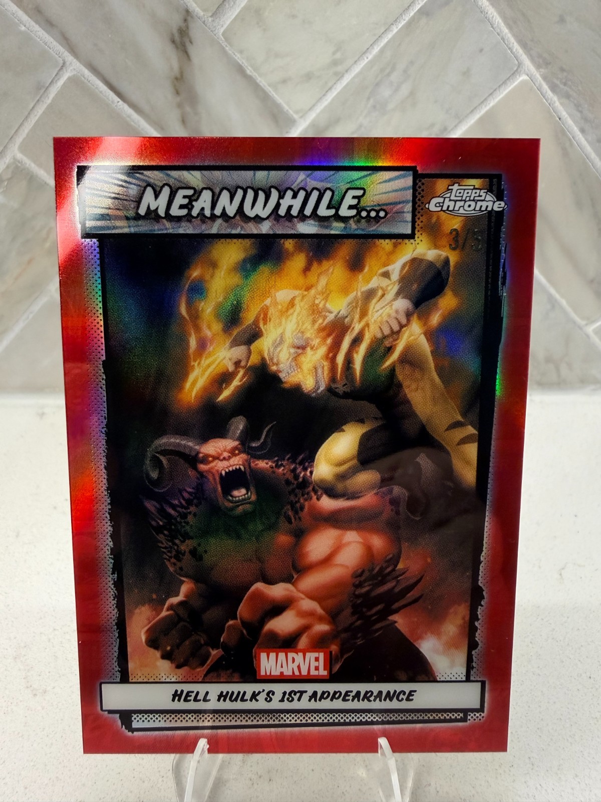 2026 Topps Chrome Hell Hulk, 1st Appearance, Hellverine, True Red, /5.