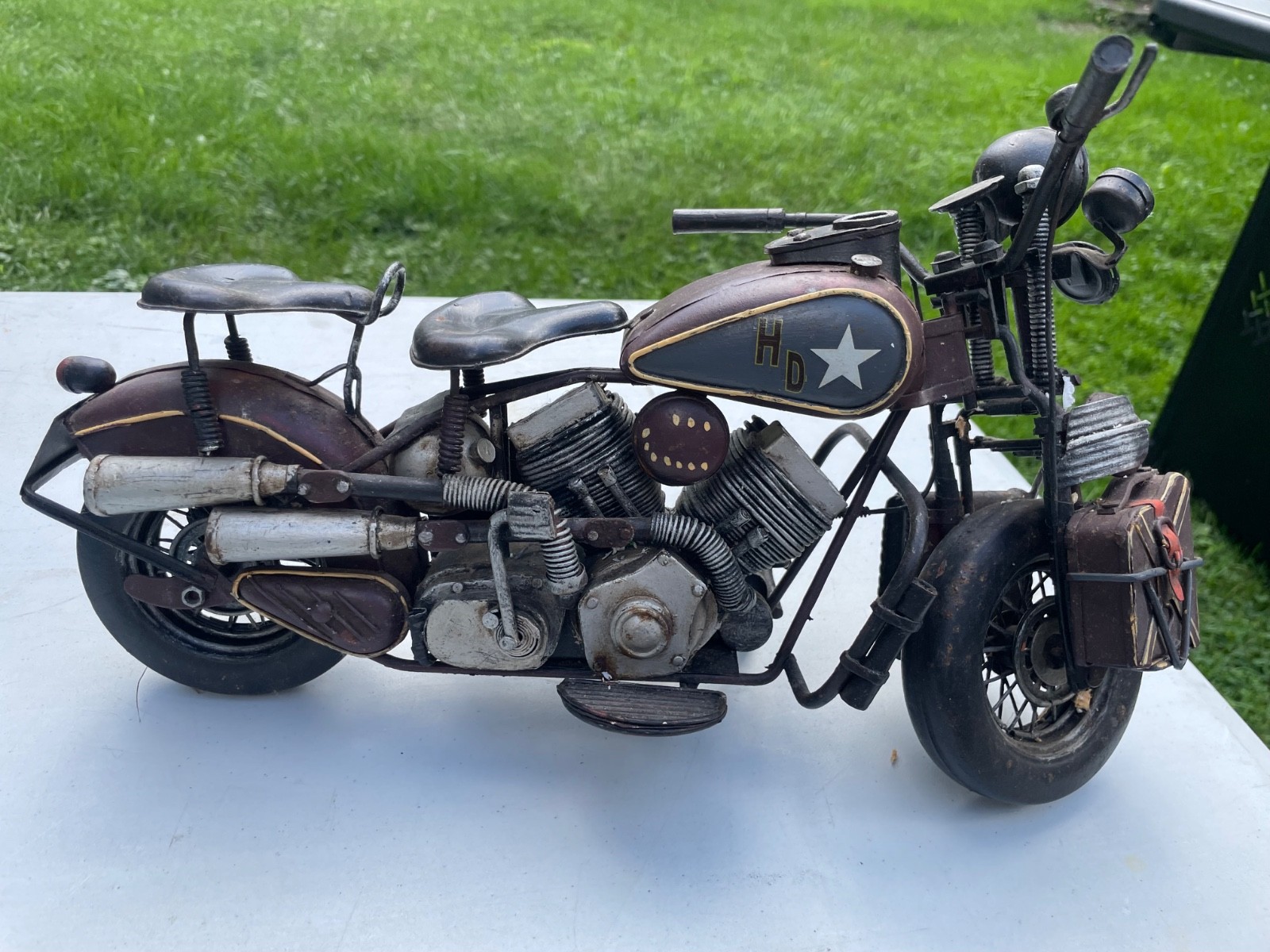 Vintage 1940s Metal Harley Davidson WWII US General Army Star Motorcycle Diecast