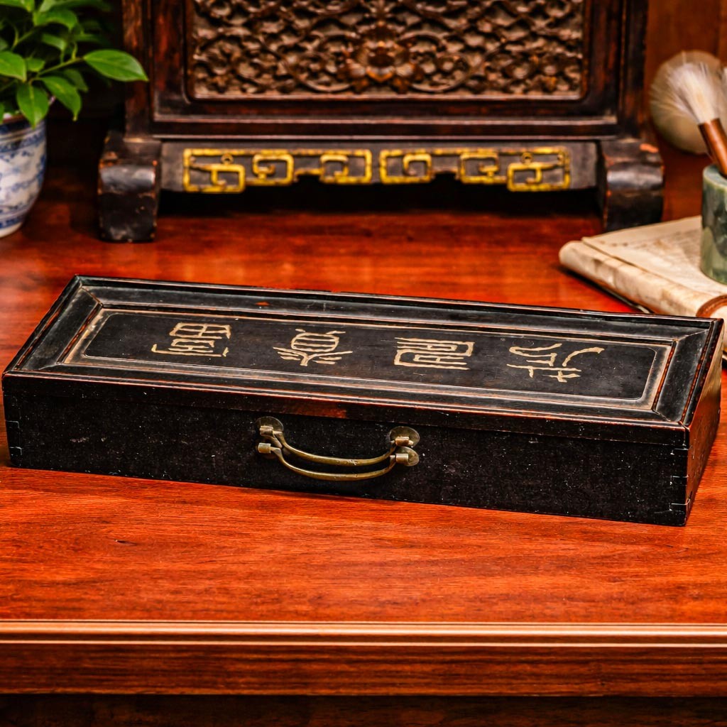 Beautiful Chinese Antique Prayer Scroll Wood Keepsake Box Culture Asian