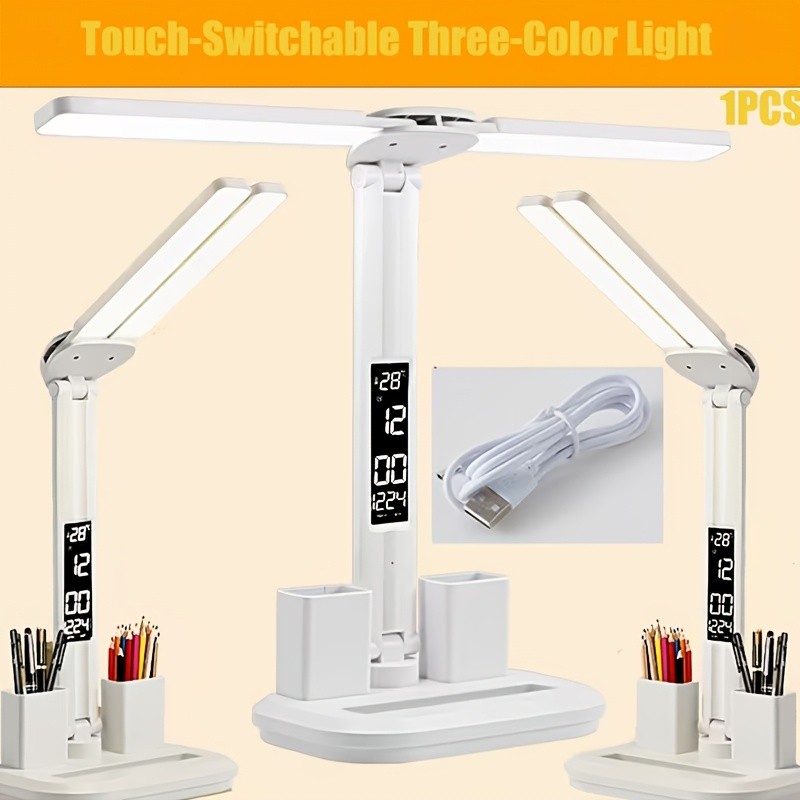 Multi-Functional LED Desk Lamp with Smart Display, Adjustable Brightness And 3 L