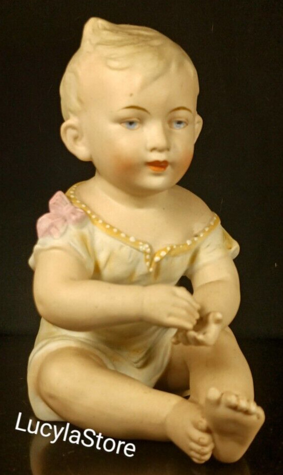 1920\'s Antique Rudolstadt Marked Germany Boy Sitting Bisque Piano Baby Figurine