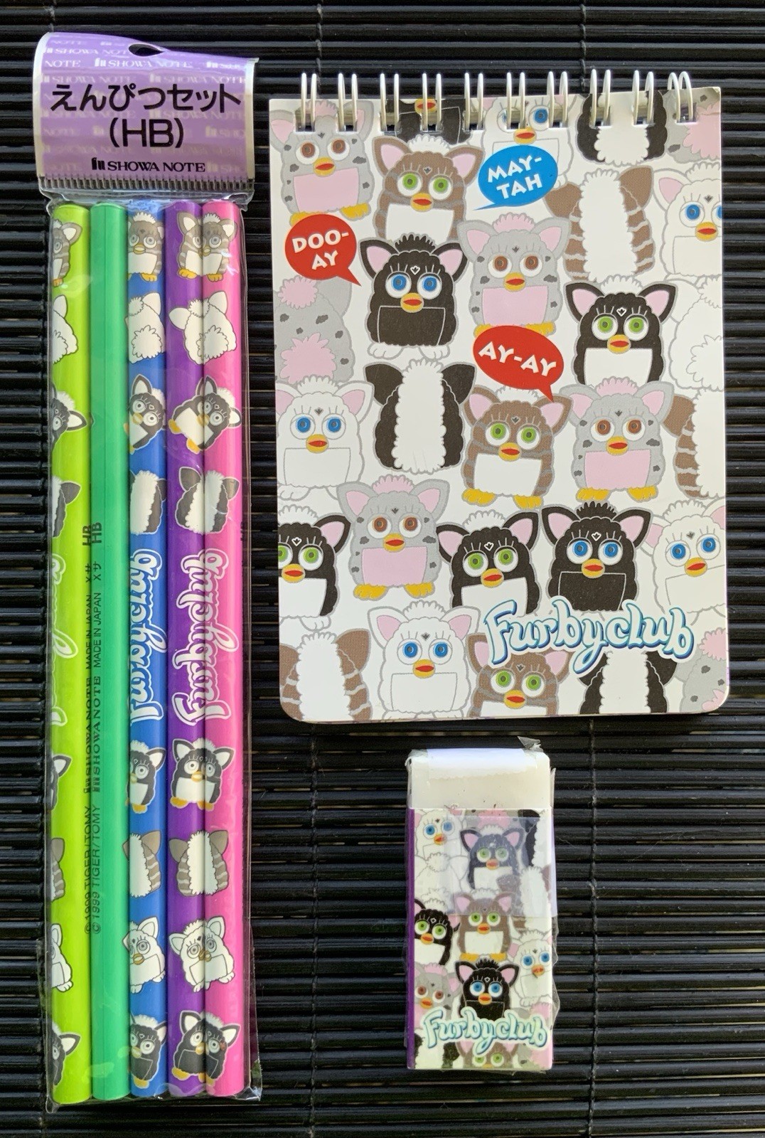 SHOWA NOTE Furbyclub Pencil Eraser Handheld Notepad 1999 TIGER / TOMY RARE Vtg