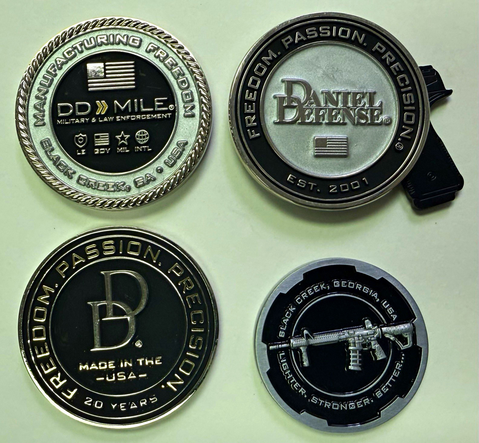 Daniel Defense Challenge Coin Lot of 4 DD MilE/WILE 20 Years 2001-2021 USA