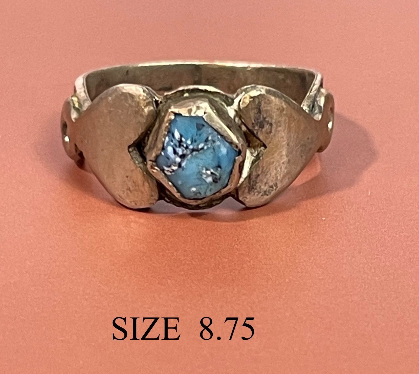 1920's / 1930's Navajo Hand Made Turquoise & Silver Antique Vintage Ring Sz 8.75