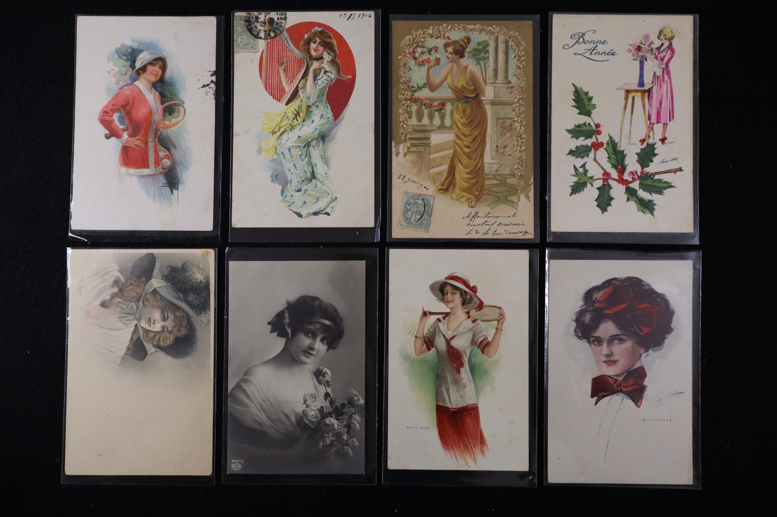 L71 Lot of 8 Vintage Postcards Pretty Women One Xavier Sager Artist Signed