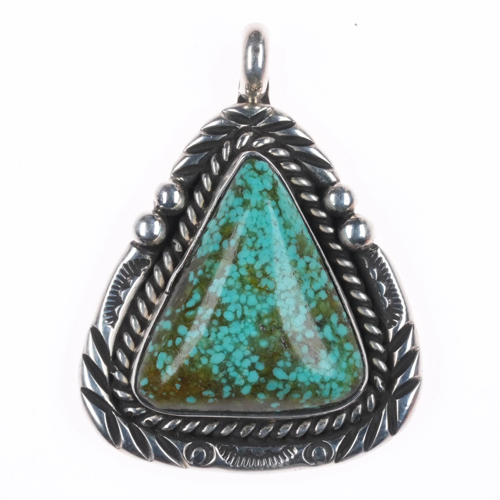 Vintage CH Navajo sterling silver Ceremonial Kingman waterweb turquoise pendant