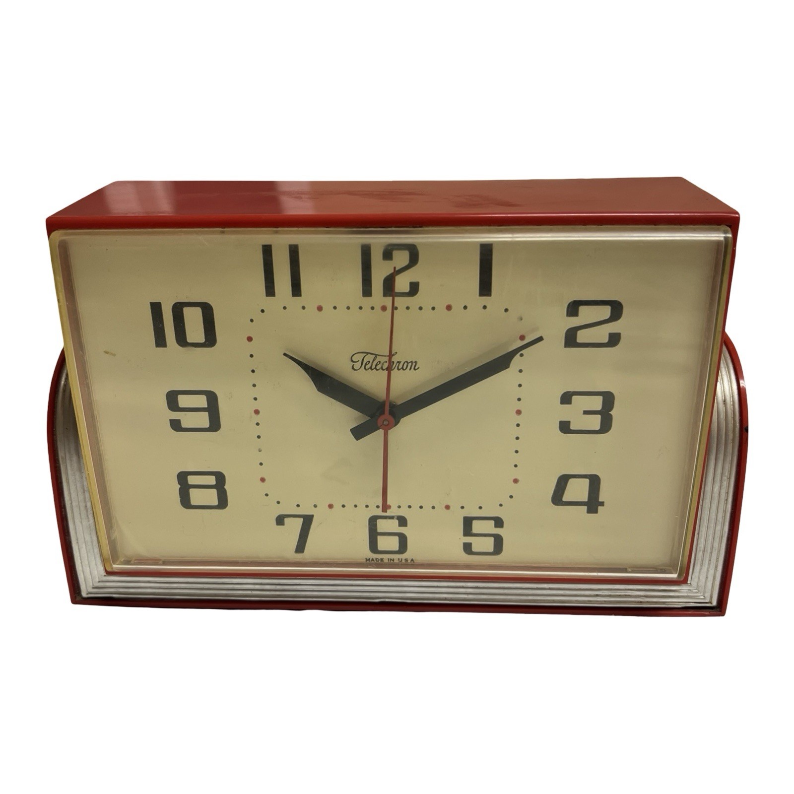 Vintage Telechron Red Plastic Electric Wall Desk Clock USA Mid Century 60s Works