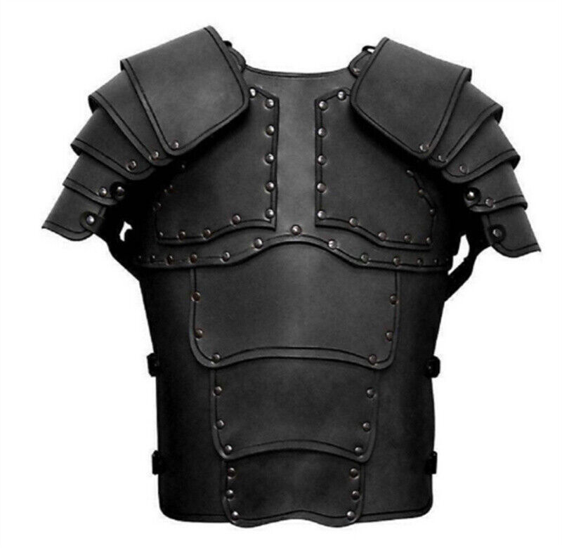 Men's Medieval Knight PU Leather Armor Viking Cosplay Costume Chest Armor Guard 