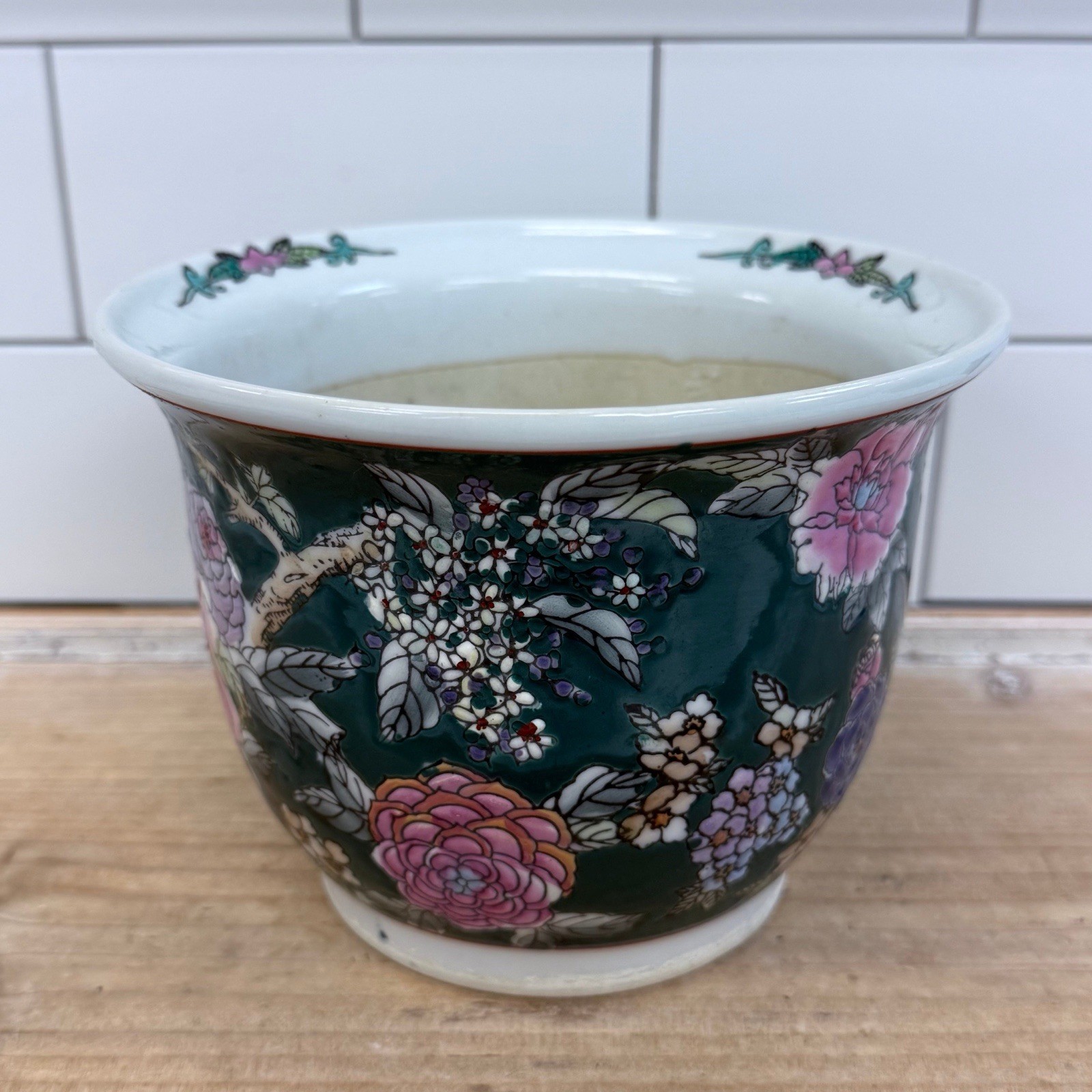 Vintage Chinese Famille Rose Floral Porcelain Planter Pot