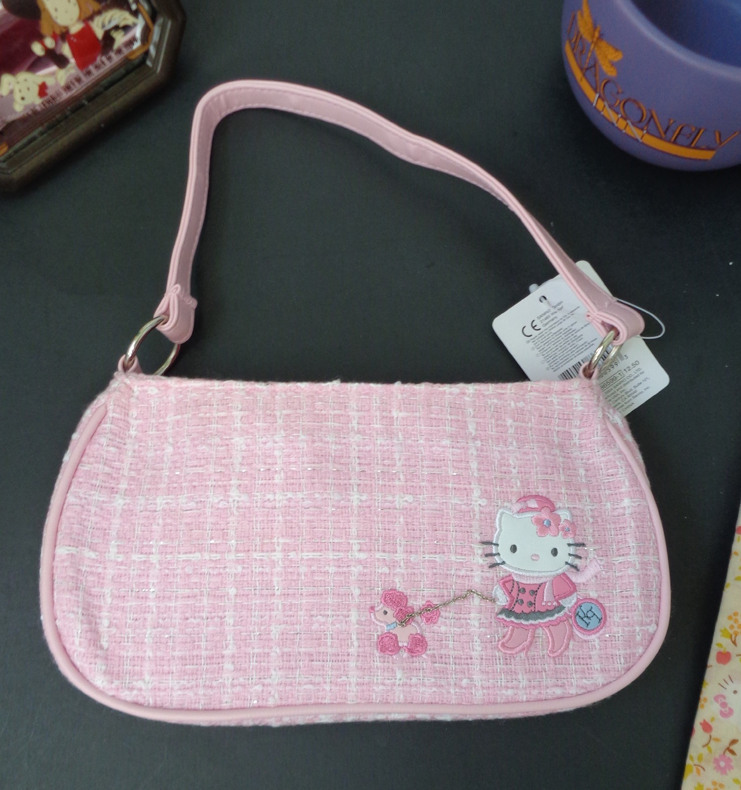 Sanrio 2004 Vintage Hello Kitty Pink Poodle Tweed Mini Pochette Handbag Purse