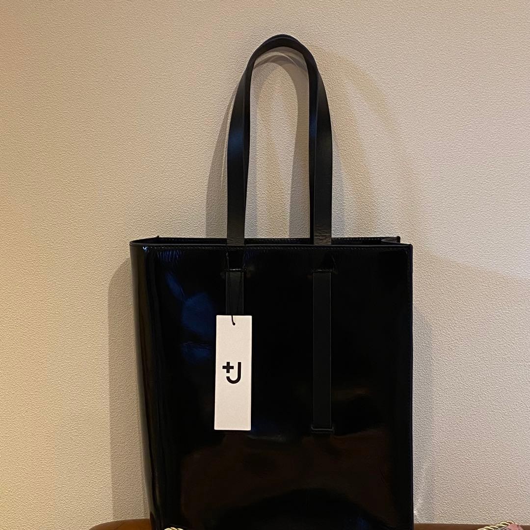 UNIQLO +J Jil Sander Cowhide Patent Leather Tote Bag Black