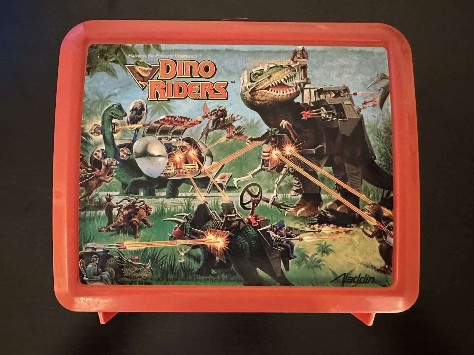 Vintage 1988 Dino Riders Plastic Lunch Box Aladdin Red Retro 80s Toy NO THERMOS