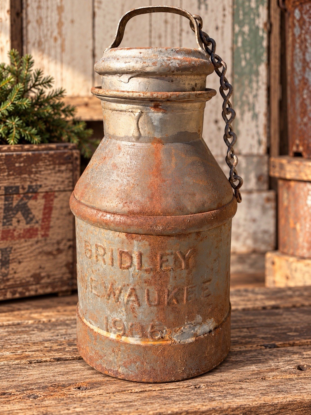 Antique Vintage Small Metal Milk Can with Lid And Handle 1936 Milwaukee Dairy Antique Vintage Small Metal Milk Can with Lid And Handle 1936 Milwaukee Dairy