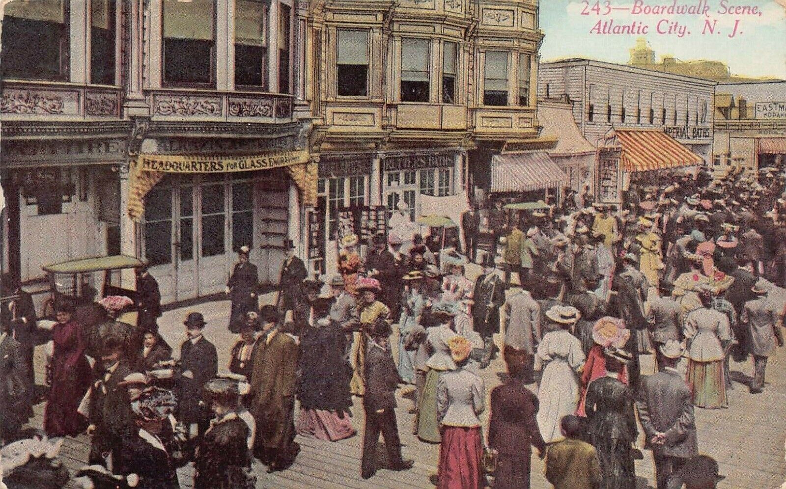 Boardwalk Scene, Atlantic City, New Jersey, Early Postcard, Used in 1911