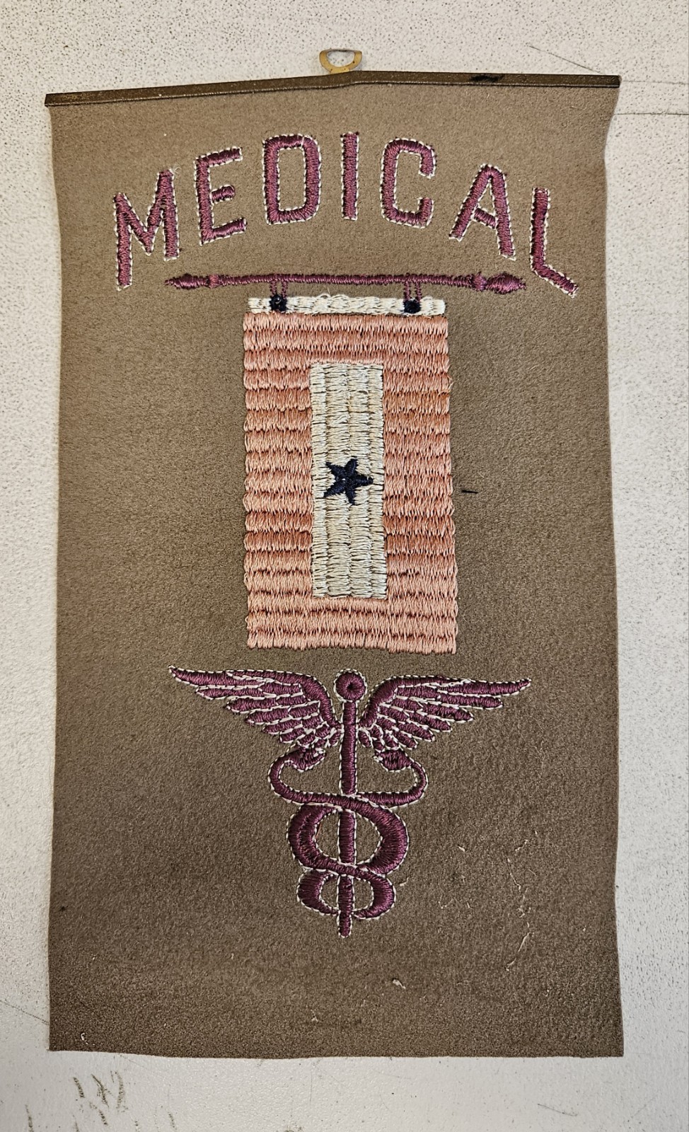 Vintage WWI or WWII Doctor Medical Green Felt and Embroidered Banner