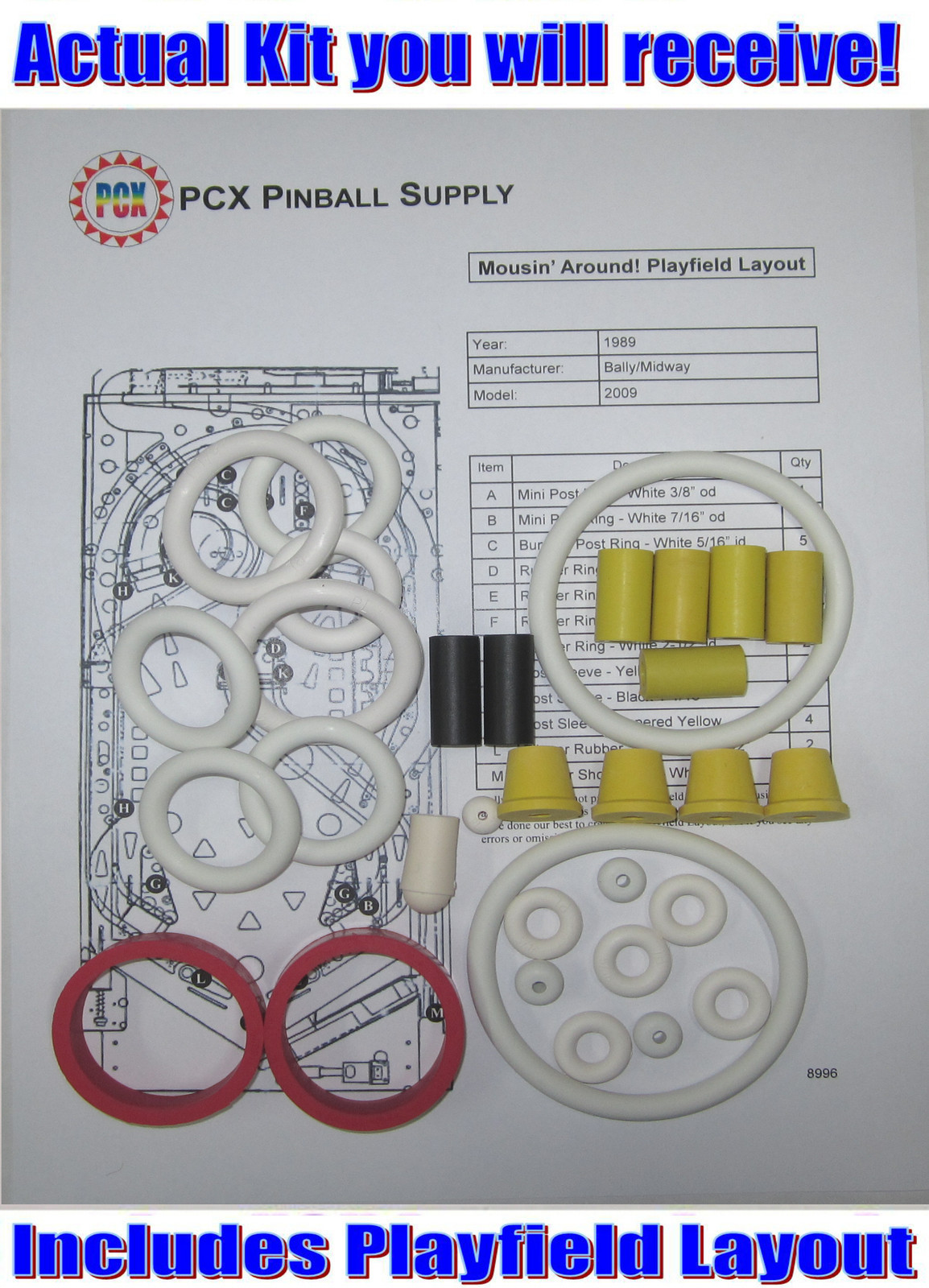1989 Bally/Midway Mousin' Around Pinball Machine Rubber Ring Kit