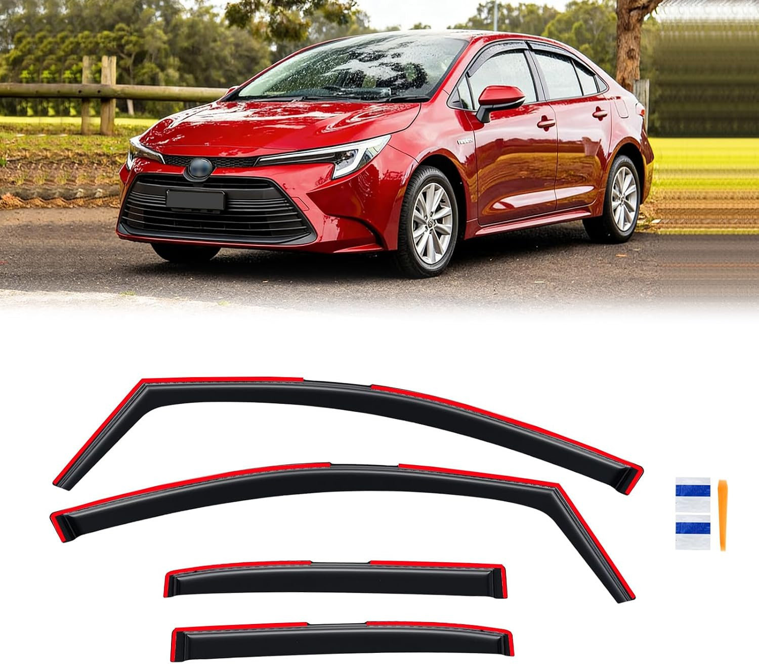 In-Channel Rain Guards for 2020-2026 Toyota Corolla Sedan, Window Visor Shields