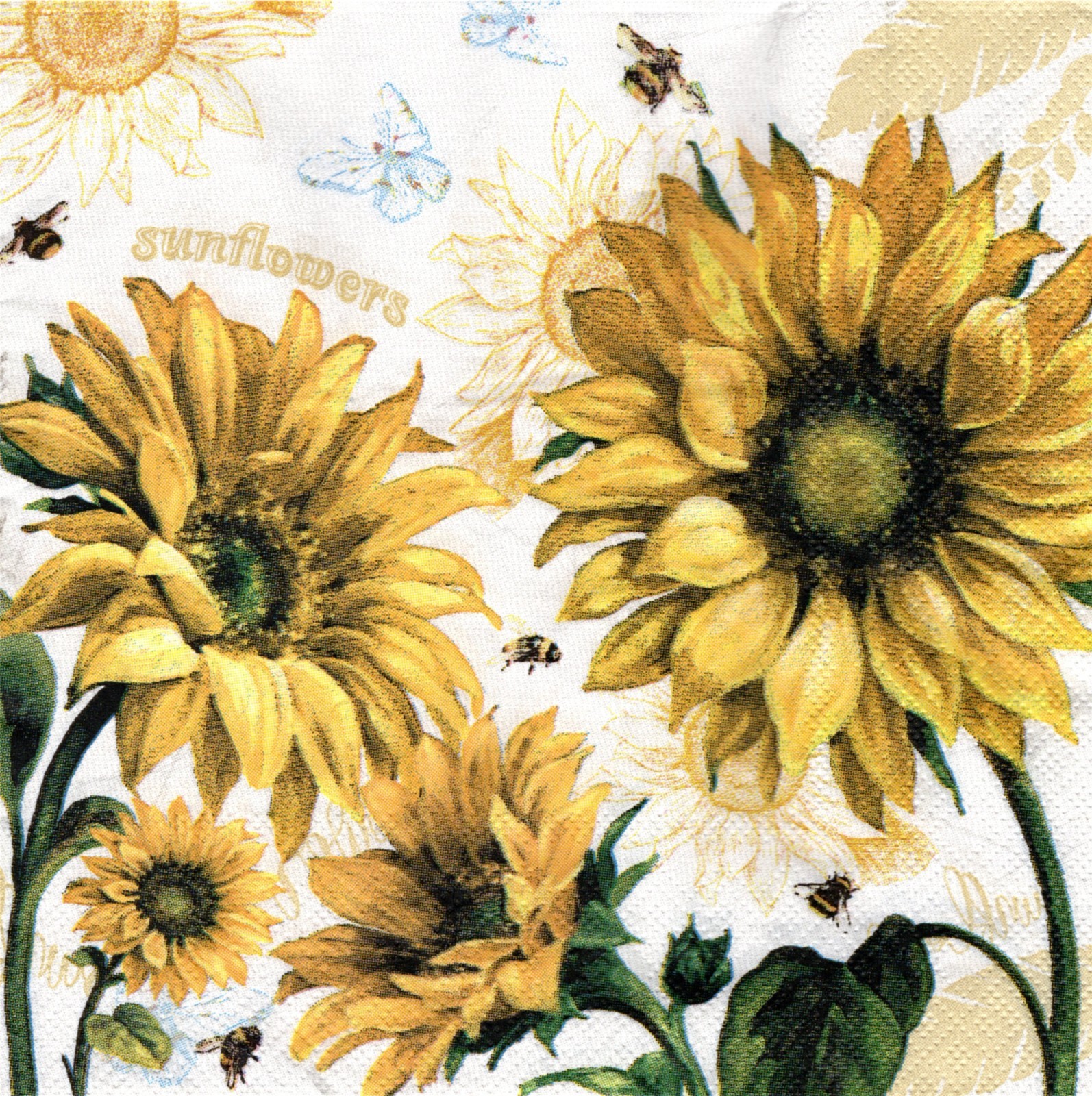 (2) Two Paper Lunch Napkins for Decoupage/Mixed Media - Sunflowers in Wind