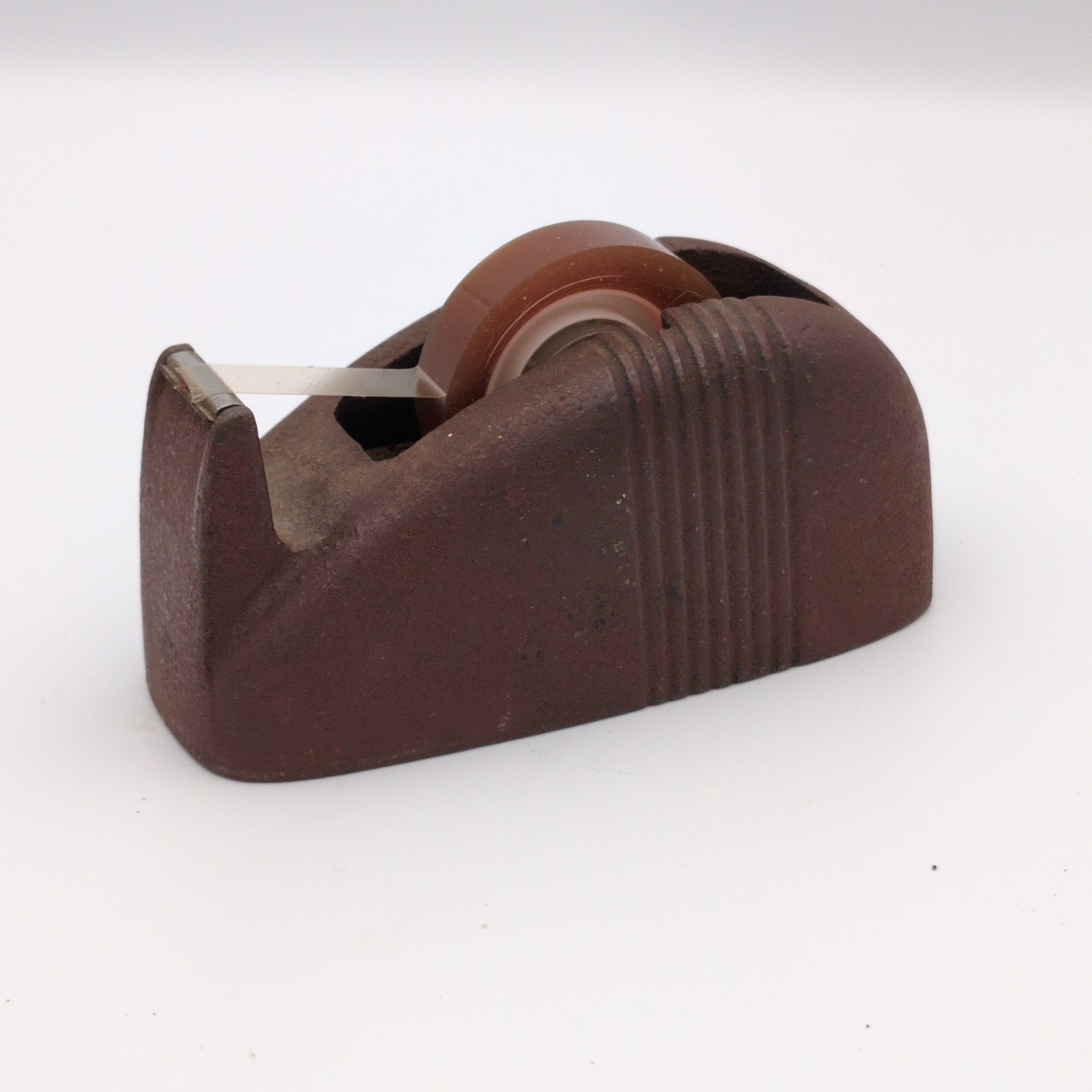 Vintage 1940s Cast Iron Tape Dispenser Brown Art Deco Industrial Heavy Desk