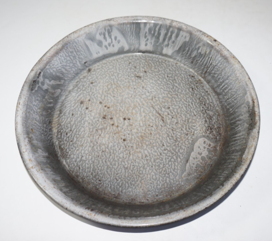 Vintage Mottled Gray Enamelware Pie Tin Plate 10\