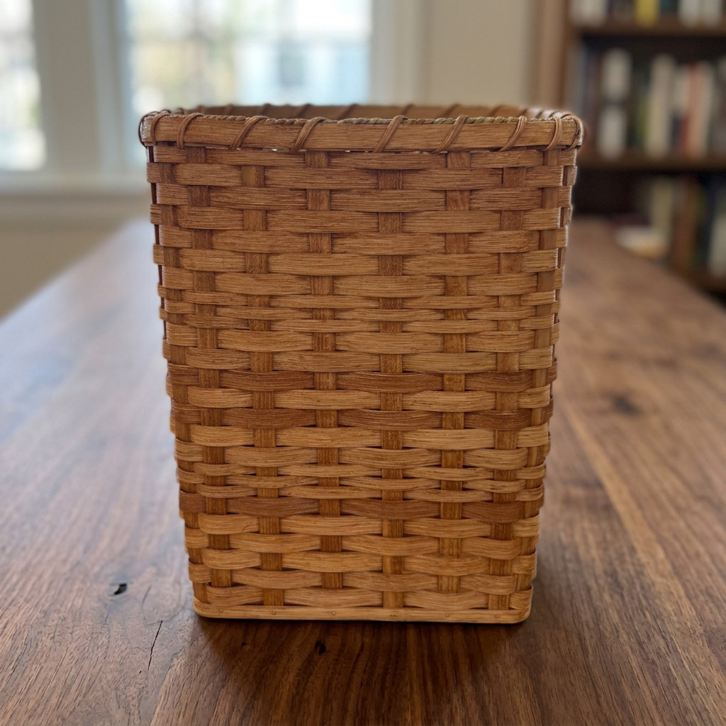 Amish Handmade Square Waste Basket Large Size Solid Oak Bottom