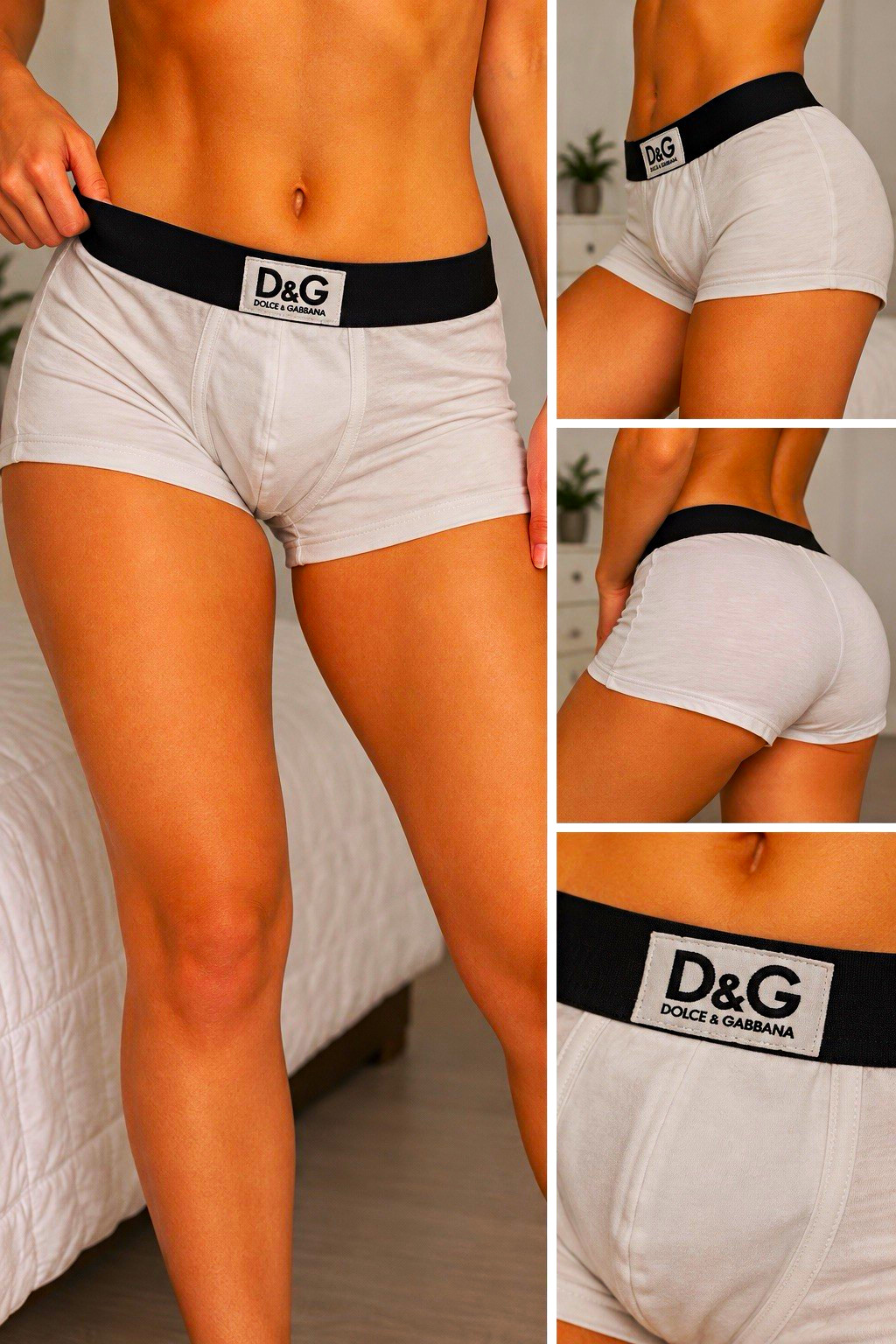 Dolce & Gabbana D&G Logo Boyshort Panties Women’s Cotton Solid White/Black M 