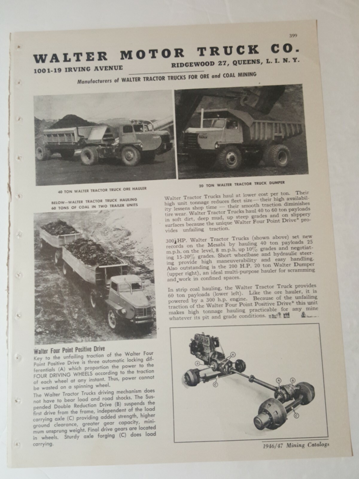 1947 print ad WALTER MOTOR TRUCK COMPANY ore & coal mining Queens N.Y. Ridgewood